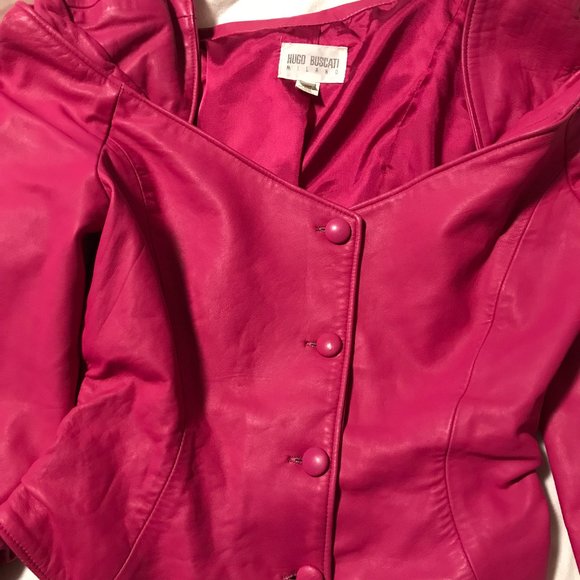 Hugo Buscati Milano Leather Bolero jacket, Hot Pink/Fuschia/Bubble Gum,S - Picture 2 of 11